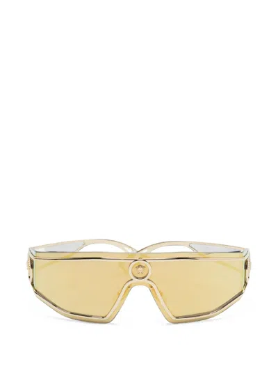 Pre-owned Versace Medusa-embellished Shield Sunglasses In Gold