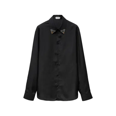 Versace Medusa-embellished Silk Shirt In Black
