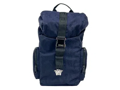 Versace Medusa-embroidered Nylon Backpack In Navy