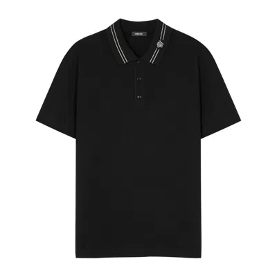 Versace Medusa-embroidered Polo Shirt In Black