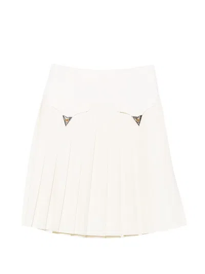 Versace Medusa-head Pleated Mini Skirt In Neutral
