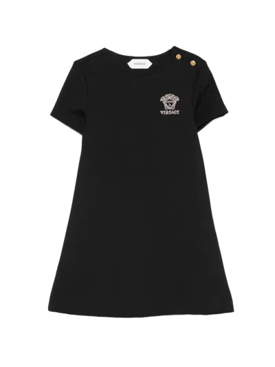 Versace Kids' Medusa-motif Button-detail Dress In Black
