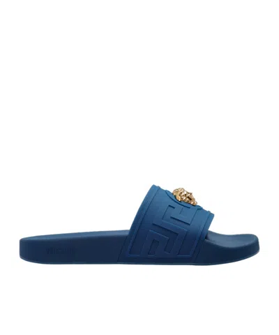 Versace Medusa-motif Open-toe Slippers In Blue
