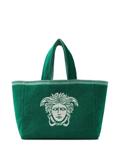 Versace Medusa-motif Terry Tote Bag In Green