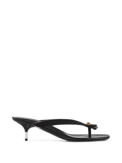 Versace Leather Thong Sandals Kitten Heel Design In Black