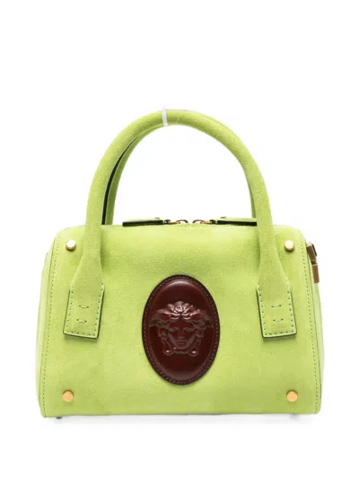 Versace Medusa-plaque Suede Tote Bag In Green