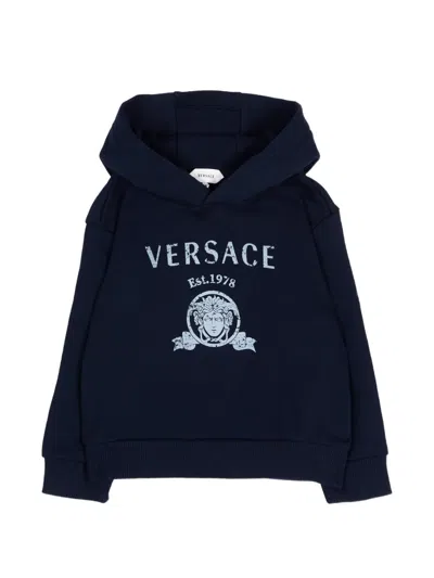 Versace Babies' Medusa-print Logo-print Hoodie In Blue