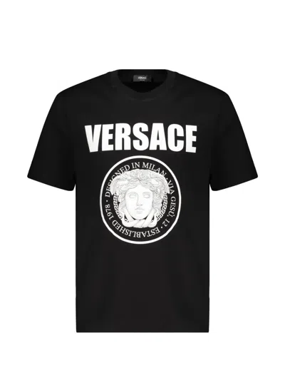 Versace Medusa-print Logo-print T-shirt In Black