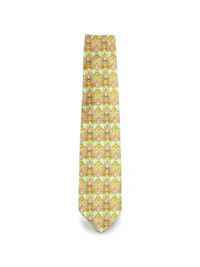Pre-owned Versace Medusa-print Silk Tie In Green