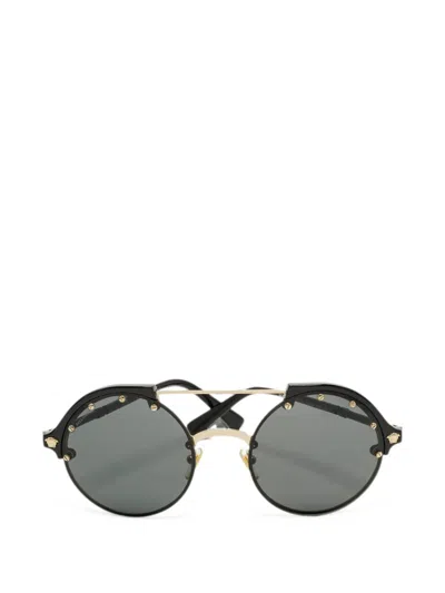 Pre-owned Versace Medusa-stud Round-frame Sunglasses In Black