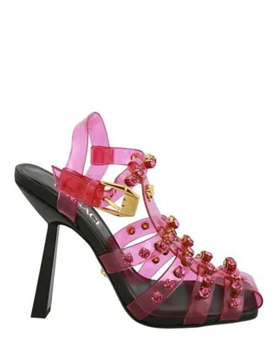 Versace Meduse Cage Embellished Sandals Woman Sandals Multicolored Size 8 Polyvinyl Butyral In Pink