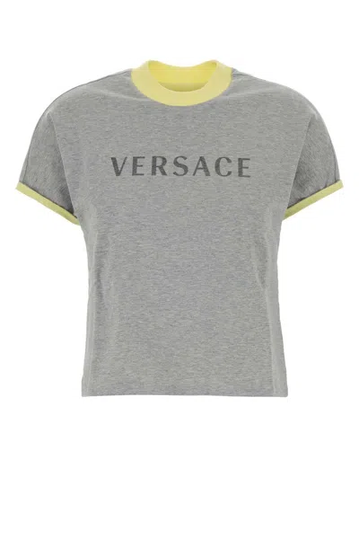 Versace Melange Cotton T-shirt In Gray