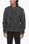 Versace Melange Crew-neck Sweater With Baroque Motif In Multi