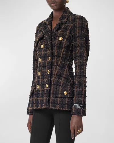 VERSACE MELANGE WOOL TWEED BLAZER JACKET