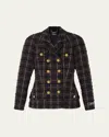 Versace Melange Wool Tweed Blazer Jacket In Brownblack