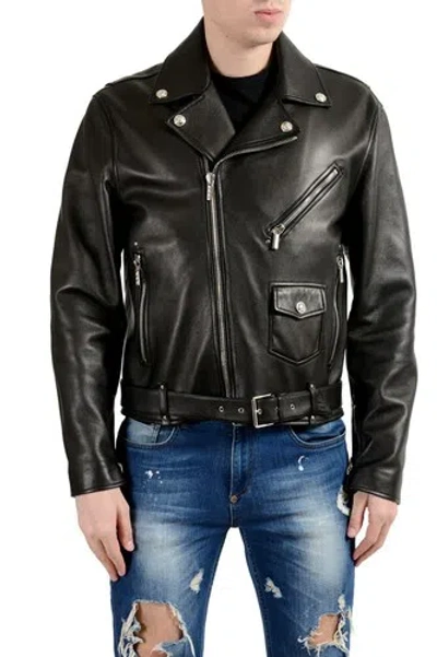 Pre-owned Versace Men's 100% Leather Black Belted Double Breasted Jacket Size M L 2xl