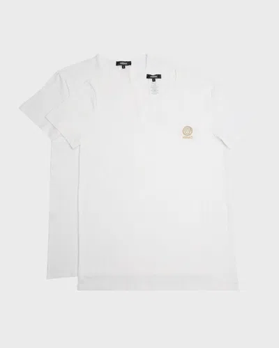Versace Men's 2-pack Cotton Logo T-shirts In Optical White