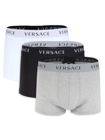 Versace Men's 3-pack Logo Boxer Briefs In Black Grey