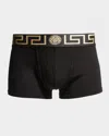 Versace Black Briefs With Elastic Waist With Medusa Print In Cotton Stretch Man In White- Greek Gold