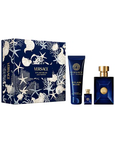Versace Men's 3.4oz + 0.17oz + 5oz Dylan Blue Edt & Shower Gel Gift Set In Transparent