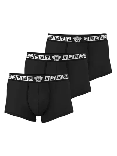 Versace Men's 3-pack Greca Medusa Head Cotton Jersey Trunk Briefs In Black