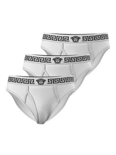 Versace Men & Apos;s Medusa La Greca 3-pack Briefs In White