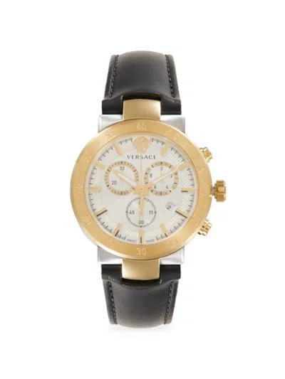 Versace Men's 43mm Ip Two Tone Stainless Steel & Leather Strap Chronograph Watch In Sapphire