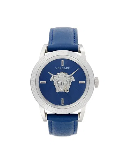 Versace Men's 43mm Stainless Steel & Leather Strap Watch In Sapphire