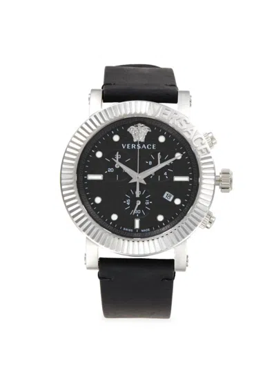 Versace Men's 45mm Stainless Steel & Leather Strap Chrono Watch In Black