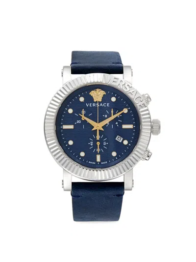 Versace Men's 45mm Stainless Steel & Suede Strap Watch In Blue