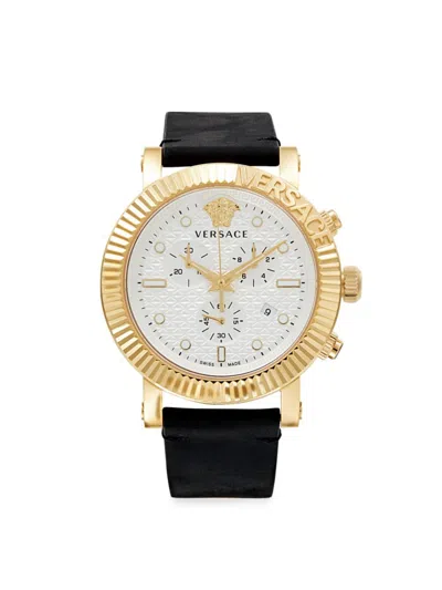 Versace Men's 45mm Two Tone Stainless Steel & Leather Strap Watch In Black