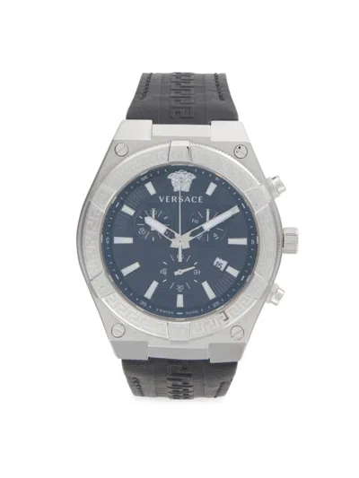 Versace Men's 46mm Stainless Steel & Leather Strap Chronograph Watch In Gray