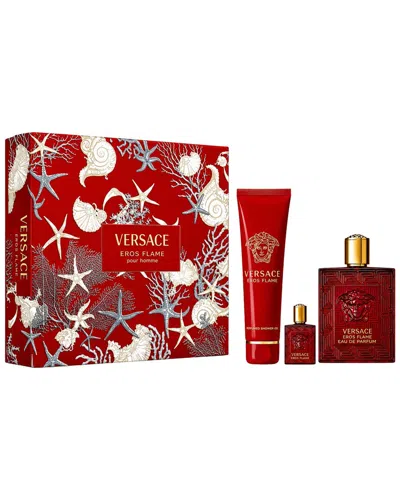 Versace Men's 5.07oz + 3.4oz + 0.33oz Eros Flame Edp Gift Set In Red
