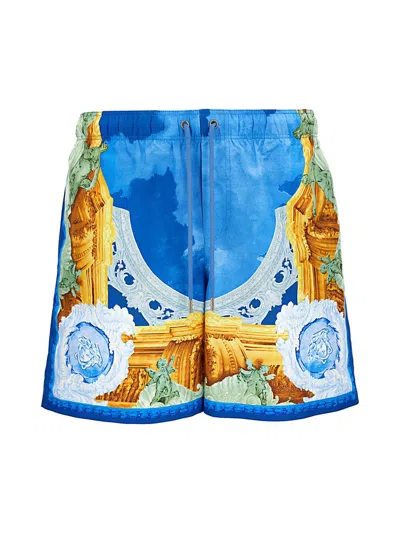 Versace Men's Affresco Printed Swim Trunks In Blue