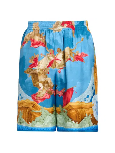 Versace Men's Affresco Silk Twill Shorts In Blue