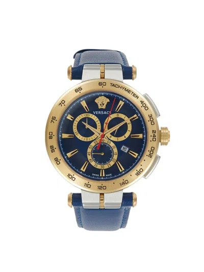Versace Men's Aion Chrono 45mm Two Tone Stainless Steel & Leather Strap Chronograph Watch In Sapphire