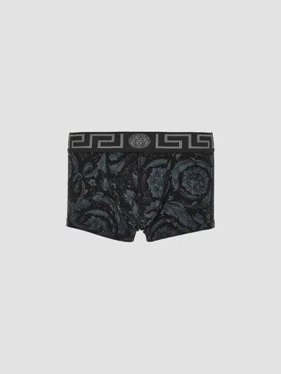 Versace All Over Baroque Print Trunk Brief In Gray