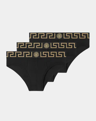 Versace Men & Apos;s 3-pack Medusa Key Jersey Briefs In Black