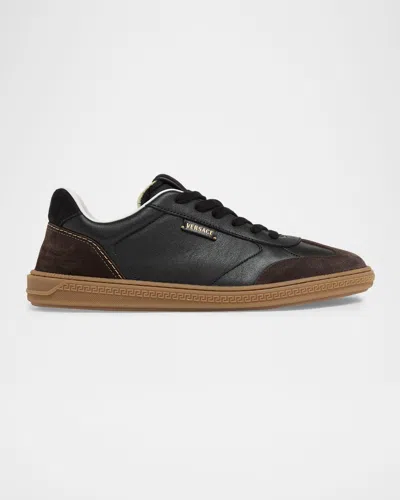 Versace Men & Apos;s Greca Court Nappa And Suede Sneakers In Black