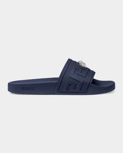 Versace Men & Apos;s La Medusa Pool Slides In Blue