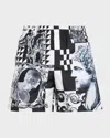 Versace Printed Polyester Swimming Shorts In Blackwhite