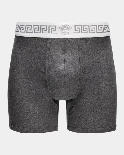 Versace Men & Apos;s Medusa Head Greca Boxer Briefs In Gray