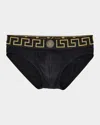 Versace Greca-border Briefs In Black Gold