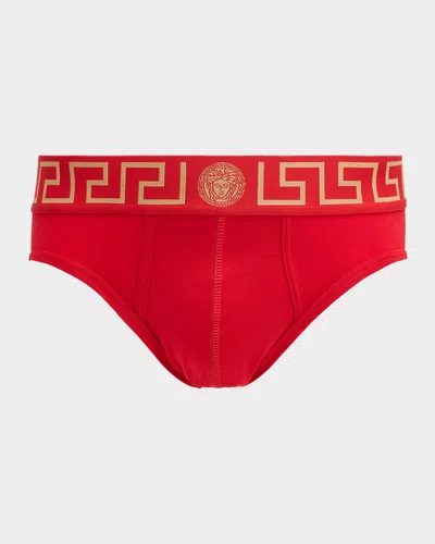 Versace Men & Apos;s Medusa Key Cotton Jersey Briefs In Red