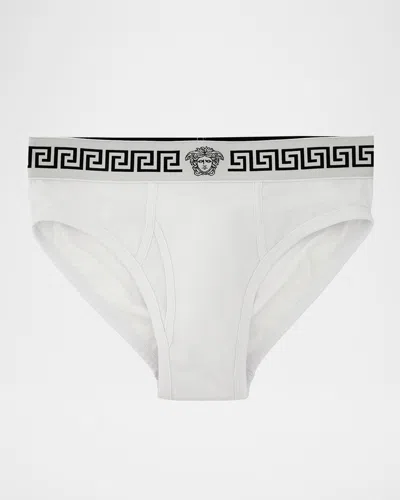 Versace Men & Apos;s Medusa La Greca Briefs In Optic White