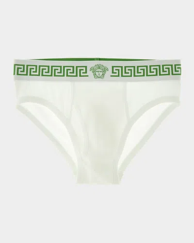 Versace Men & Apos;s Medusa La Greca Cotton-rib Briefs In Green