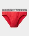Versace Men & Apos;s Medusa La Greca Cotton-rib Briefs In Red
