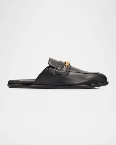 Versace Men & Apos;s Medusa Leather Slippers In Black