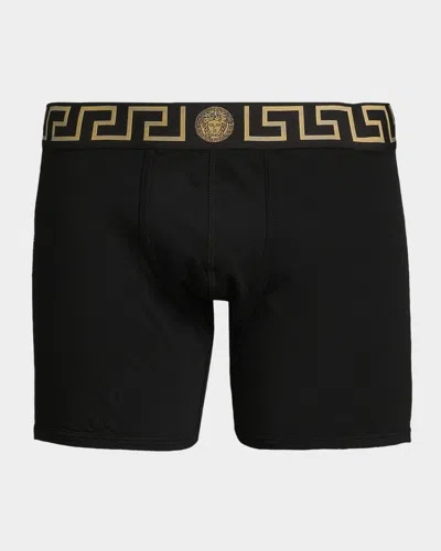 Versace Men & Apos;s Organic Cotton Greek Key Boxer Briefs In Black