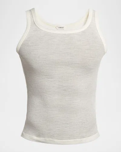 Versace Men & Apos;s Ribbed Wool Tank Top In White